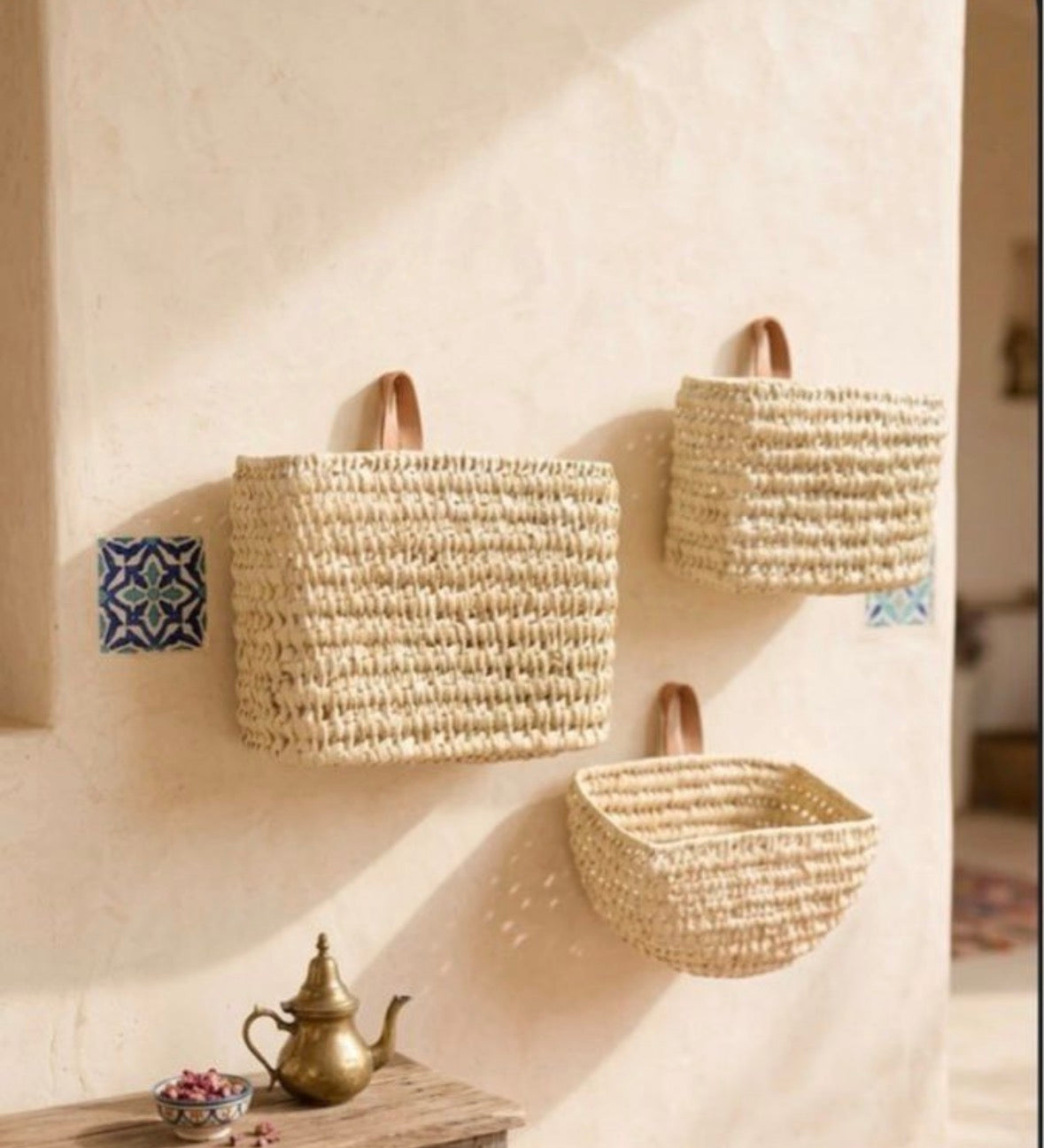 Lot de 3 paniers tressés en fibre naturelle — décoration artisanale marocaine, fait main au Maroc
