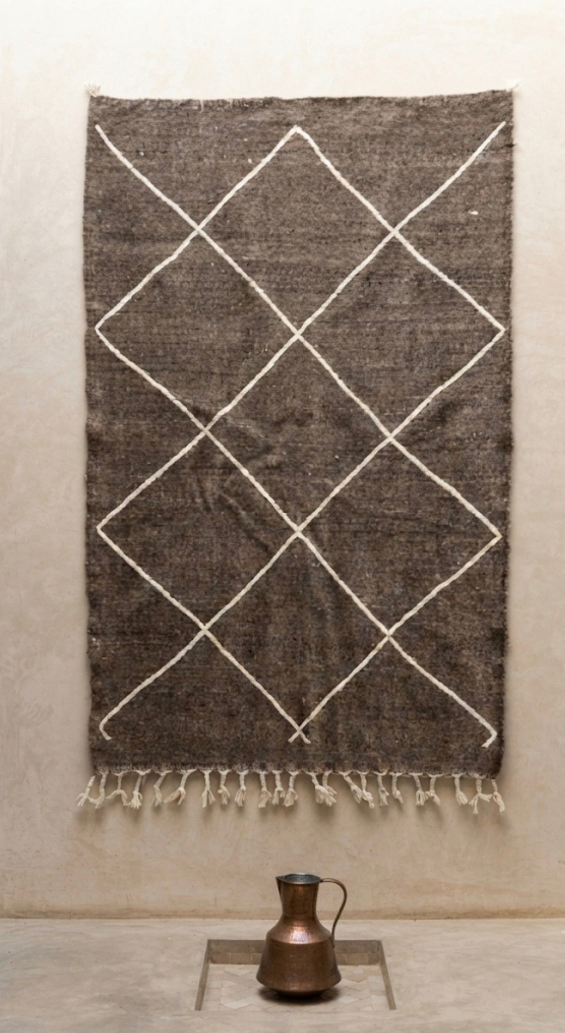 Tapis kilim berbère losanges naturels — 160 x 100 cm tissé main pièce unique Maroc