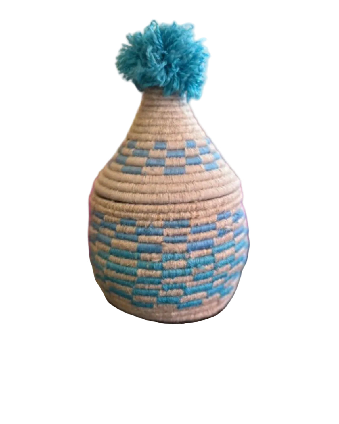 Pot berbère tressé bleu et gris — décoration artisanale marocaine, fait main au Maroc