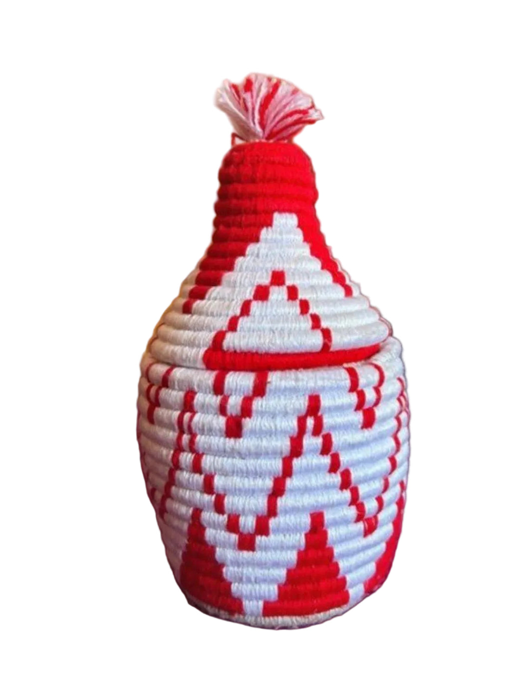 Pot berbère tressé rouge et blanc — décoration artisanale marocaine, fait main au Maroc