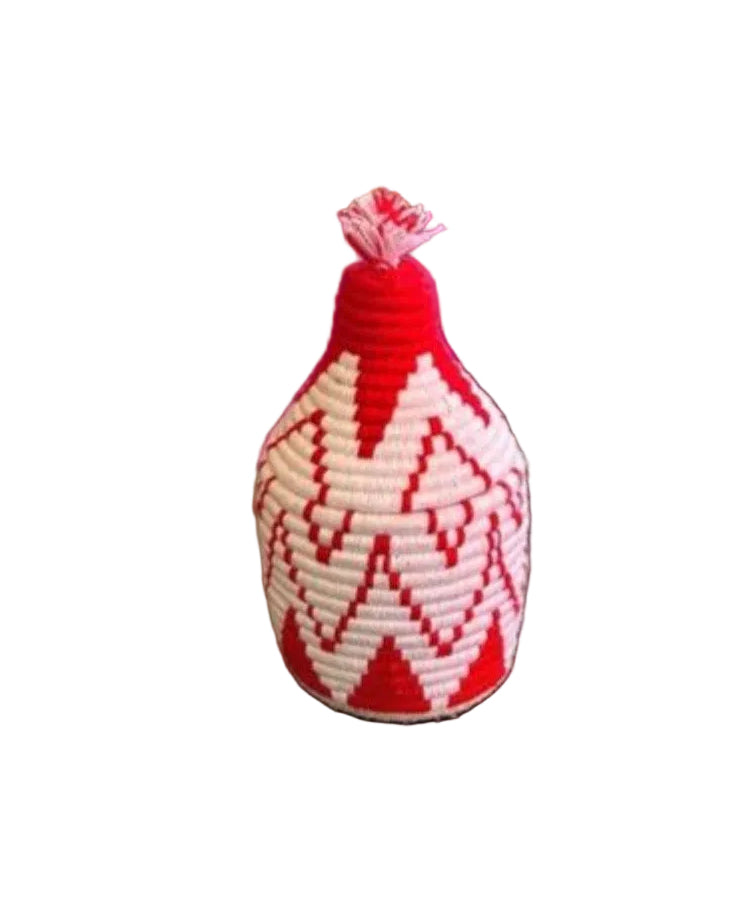 Pot berbère tressé rouge et blanc — décoration artisanale marocaine, fait main au Maroc