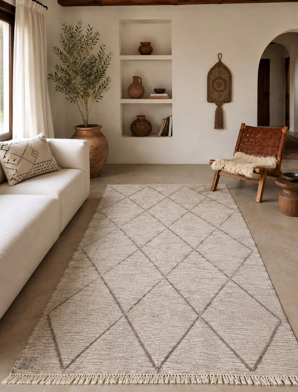 Tapis kilim berbère losanges naturels — 160 x 100 cm tissé main pièce unique Maroc