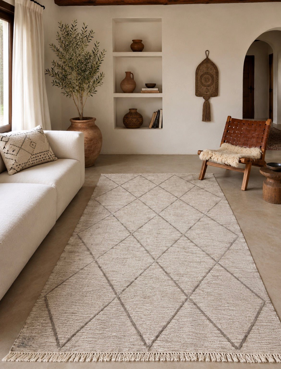 Tapis kilim berbère losanges naturels — 160 x 100 cm tissé main pièce unique Maroc