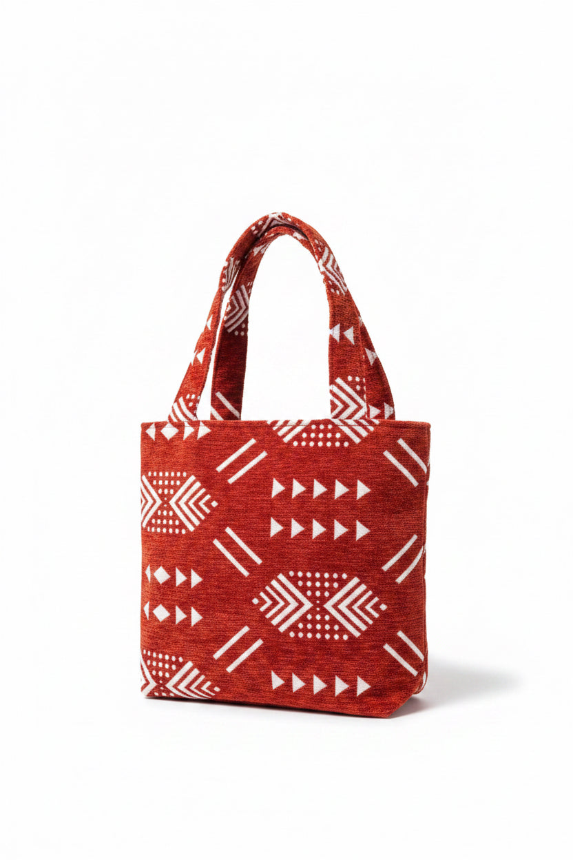 Tote bag en velours artisanal terracotta et blanc — fait main Maroc
