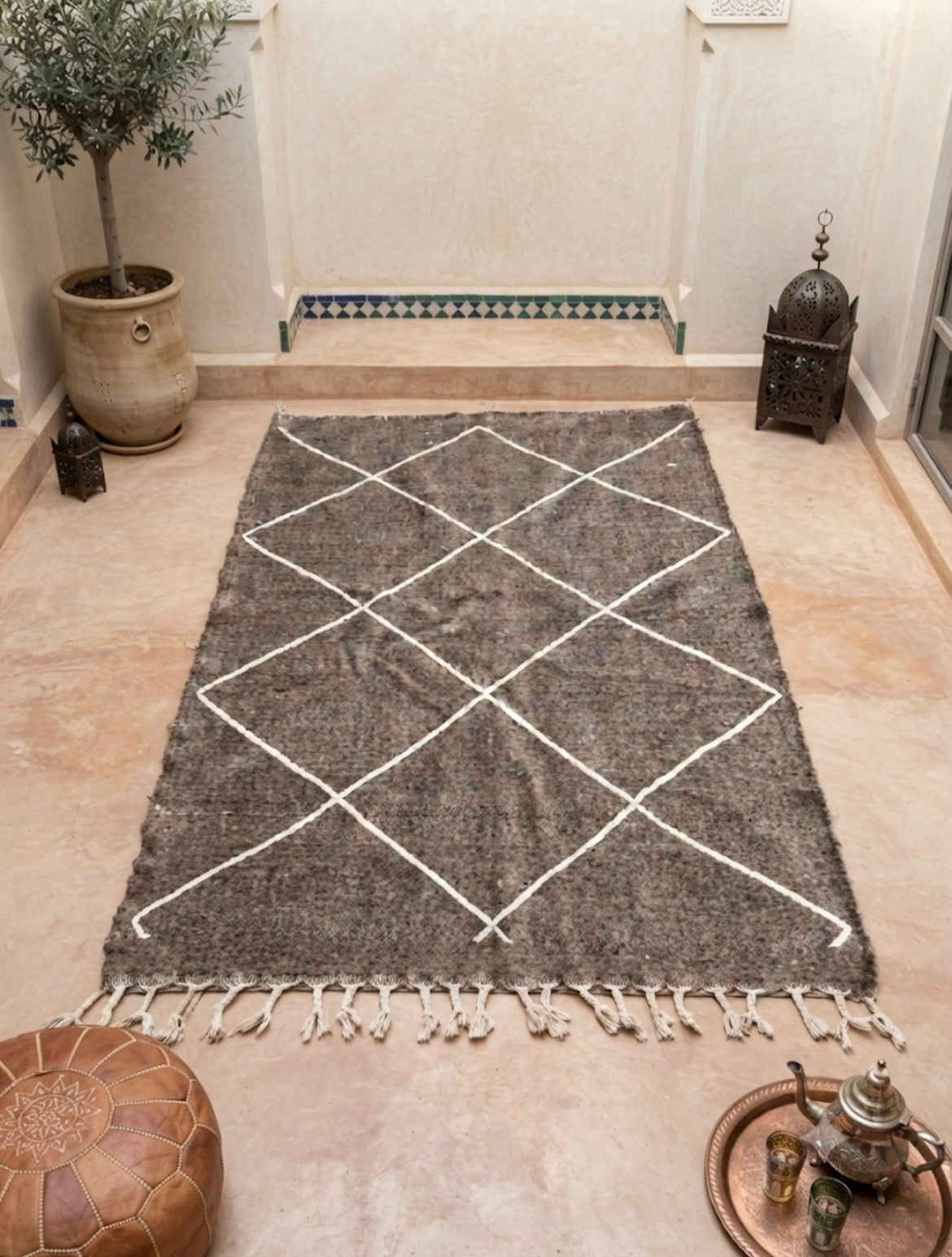 Tapis kilim berbère losanges naturels — 160 x 100 cm tissé main pièce unique Maroc