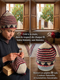 Bonnet tricoté artisanal en laine rouge et beige — fait main au Maroc