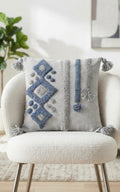 Housse de coussin tufted berbère bleu et gris — fait main au Maroc 50 x 50 cm
