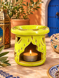 Brûleur d'huiles essentielles en céramique vert anis, arche marocaine