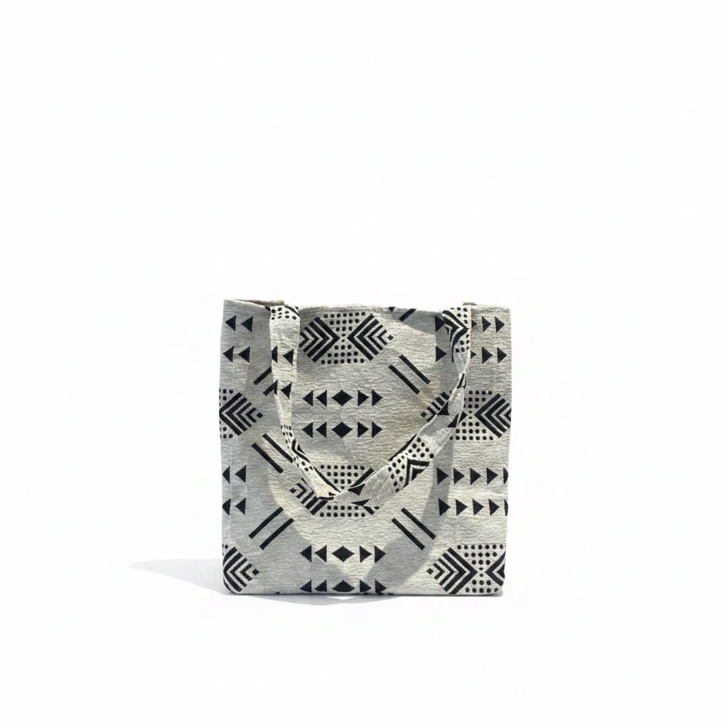 Tote bag en coton naturel beige et noir — fait main Maroc