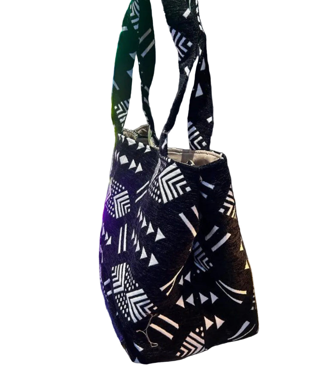 Tote bag en velours artisanal noir et blanc — fait main Maroc