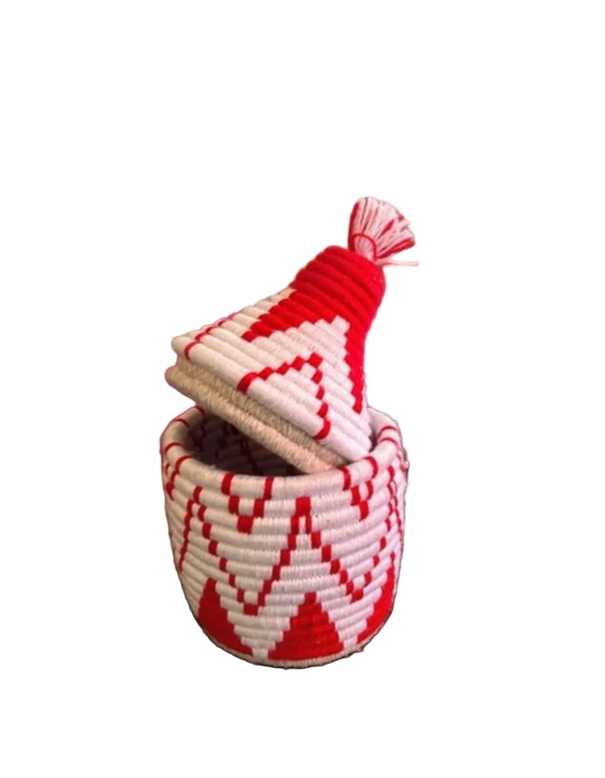 Pot berbère tressé rouge et blanc — décoration artisanale marocaine, fait main au Maroc