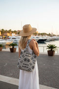 Tote bag en coton naturel beige et noir — fait main Maroc