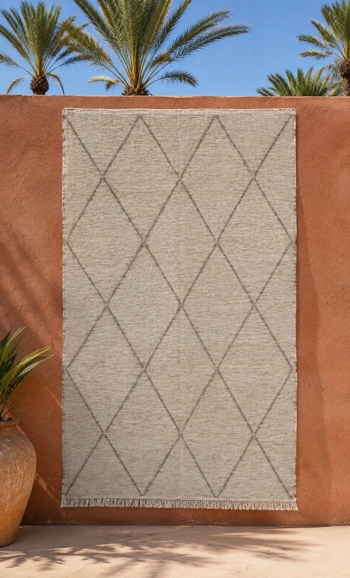 Tapis kilim berbère losanges naturels — 160 x 100 cm tissé main pièce unique Maroc