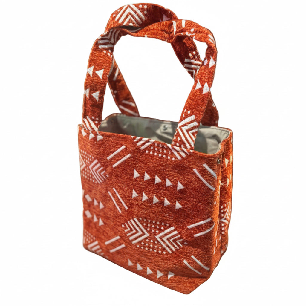 Tote bag en velours artisanal terracotta et blanc — fait main Maroc