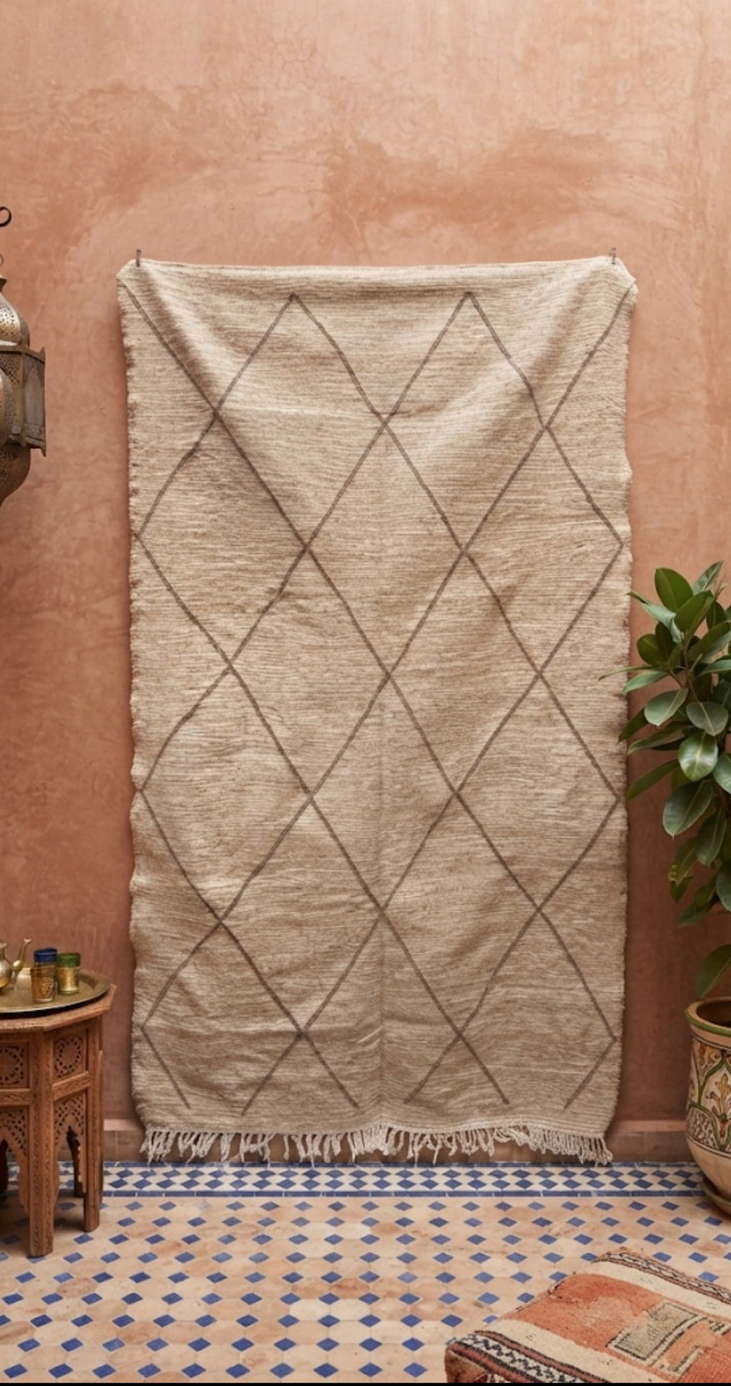 Tapis kilim berbère losanges naturels — 160 x 100 cm tissé main pièce unique Maroc