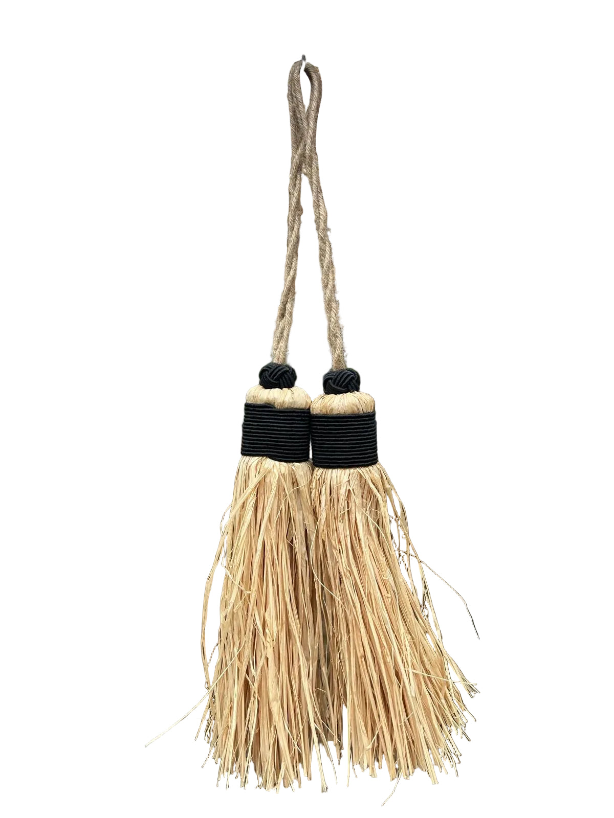 Lot de 2 pompons en raphia fil noir — décoration artisanale marocaine fait main
