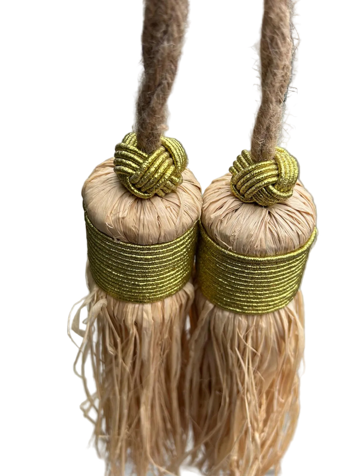 Lot de 2 pompons en raphia fil doré — décoration artisanale marocaine fait main