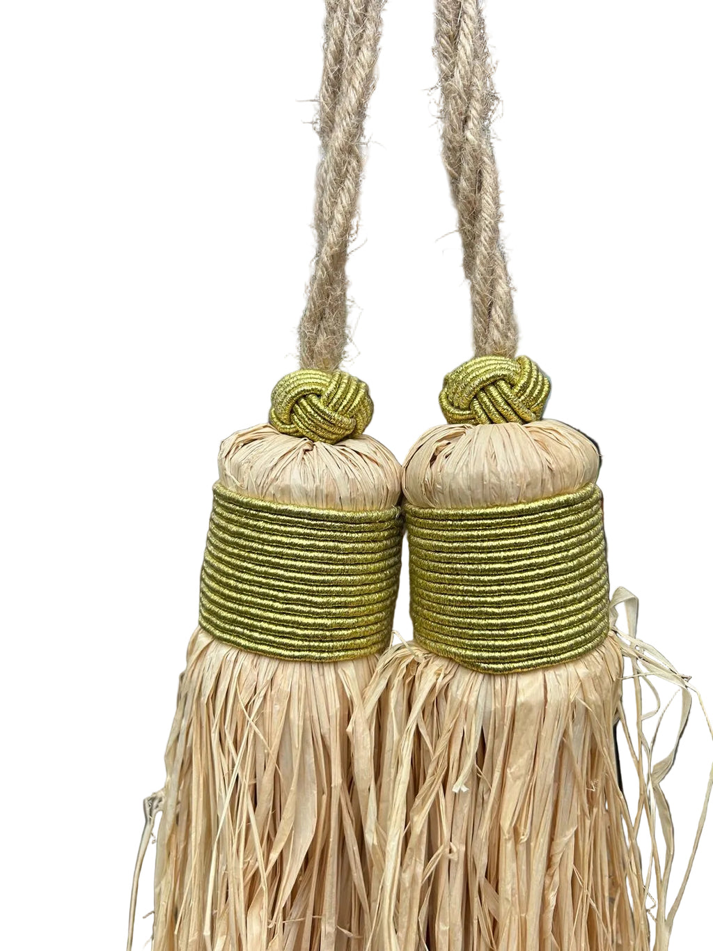 Lot de 2 pompons en raphia fil doré — décoration artisanale marocaine fait main