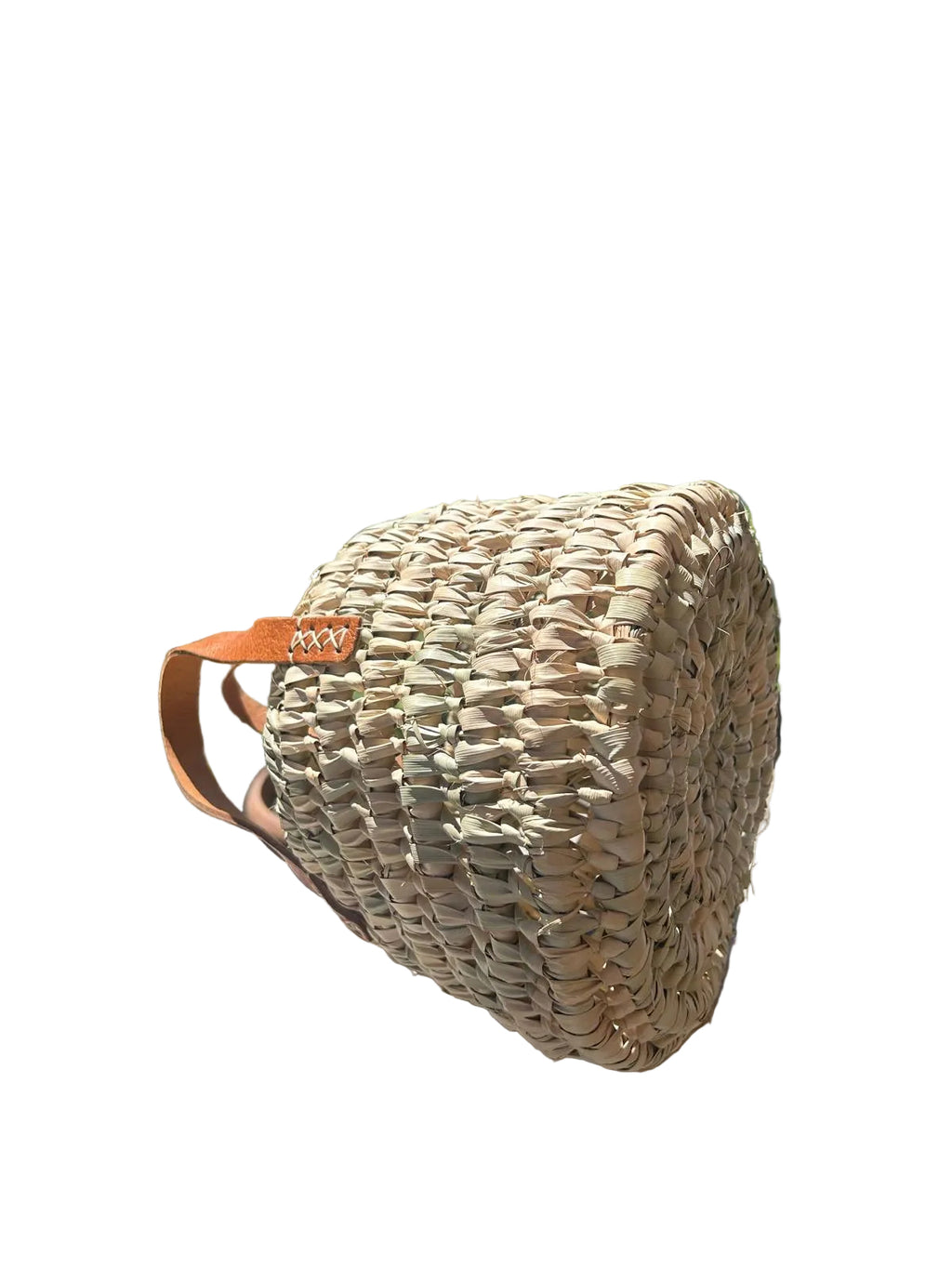 Panier tressé en feuille de palmier et anses cuir — fait main au Maroc