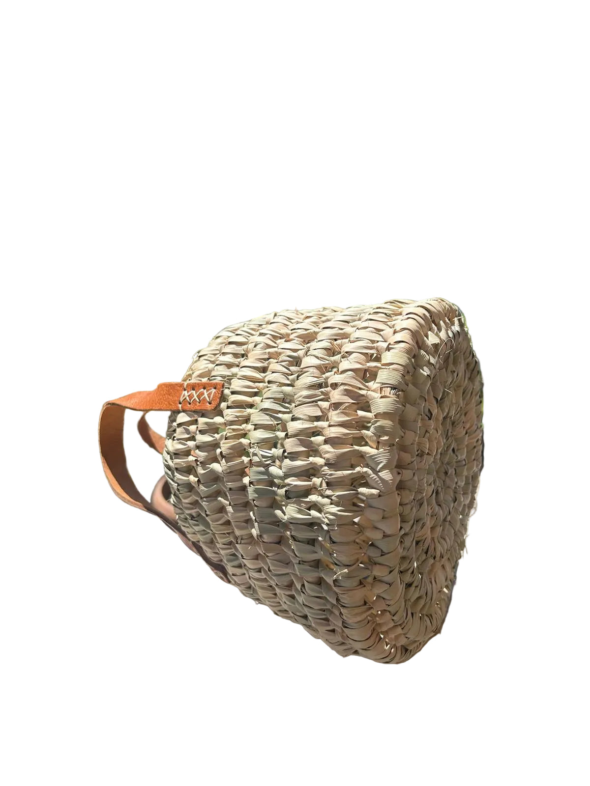 Panier tressé en feuille de palmier et anses cuir — fait main au Maroc