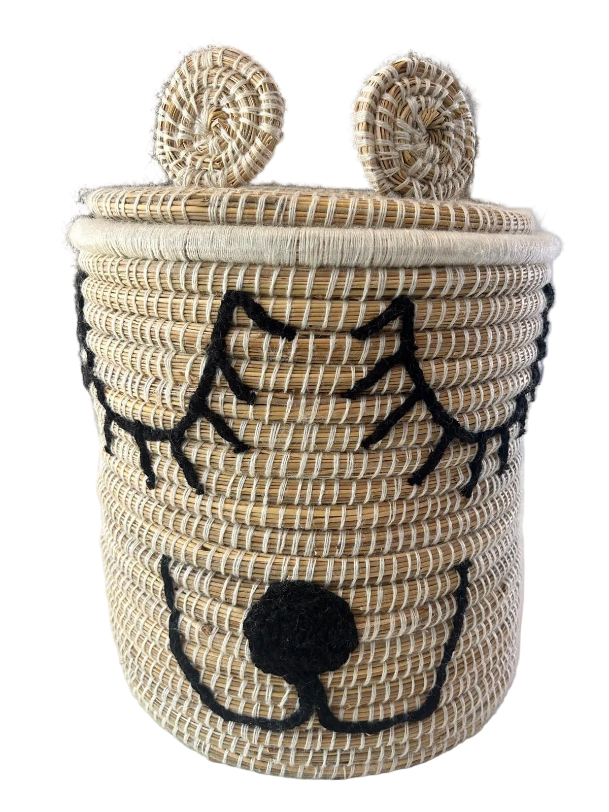 Panier ourson tressé avec couvercle — décoration artisanale marocaine, fait main au Maroc