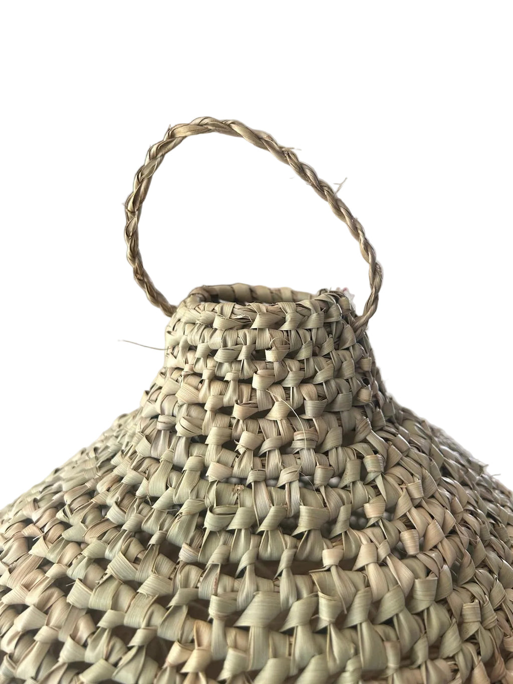 Suspension Alia tressée en doum et franges raphia — luminaire artisanal marocain, fait main au Maroc