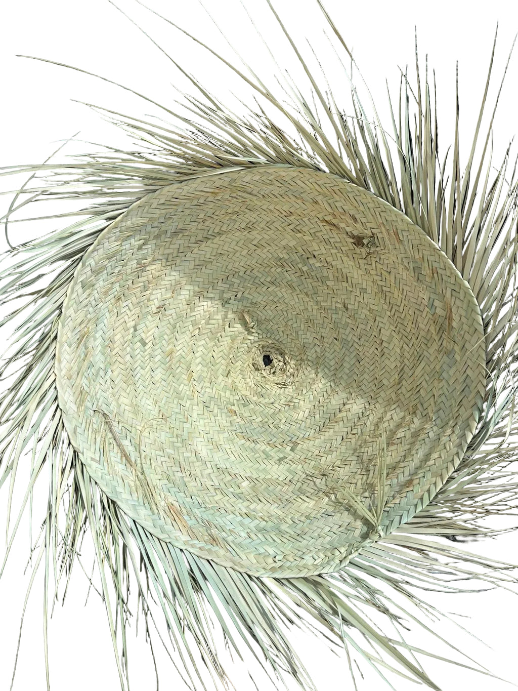 Suspension izza tressée en doum et franges raphia — luminaire artisanal marocain, fait main au Maroc