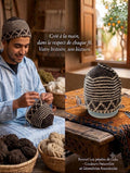 Bonnet tricoté artisanal en laine beige et marron — fait main au Maroc