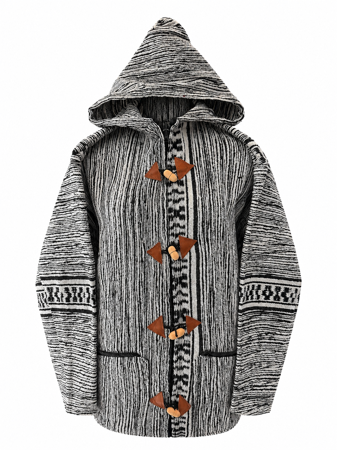 Veste berbère à capuche en laine tissée gris chiné et blanc — pièce unique artisanat marocain