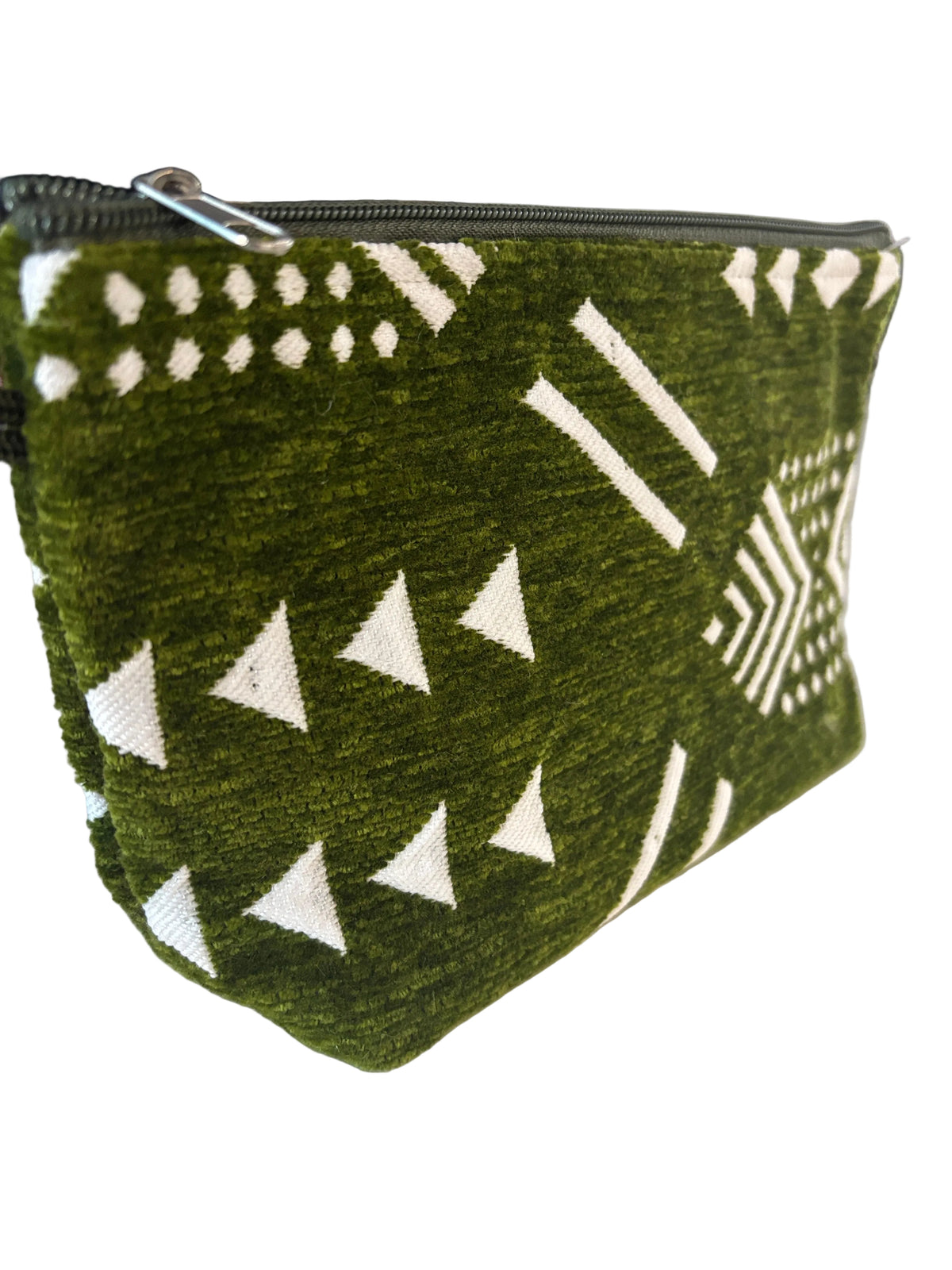 Pochette en velours vert, motifs berbères — artisanat marocain fait main