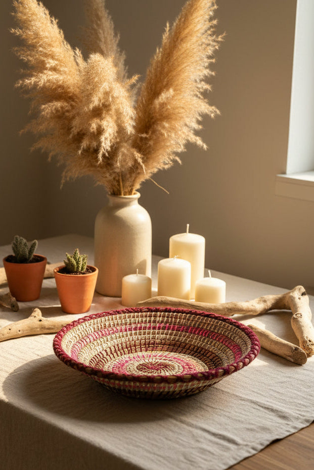 Plateau en fibre naturelle — décoration artisanale marocaine, fait main au Maroc
