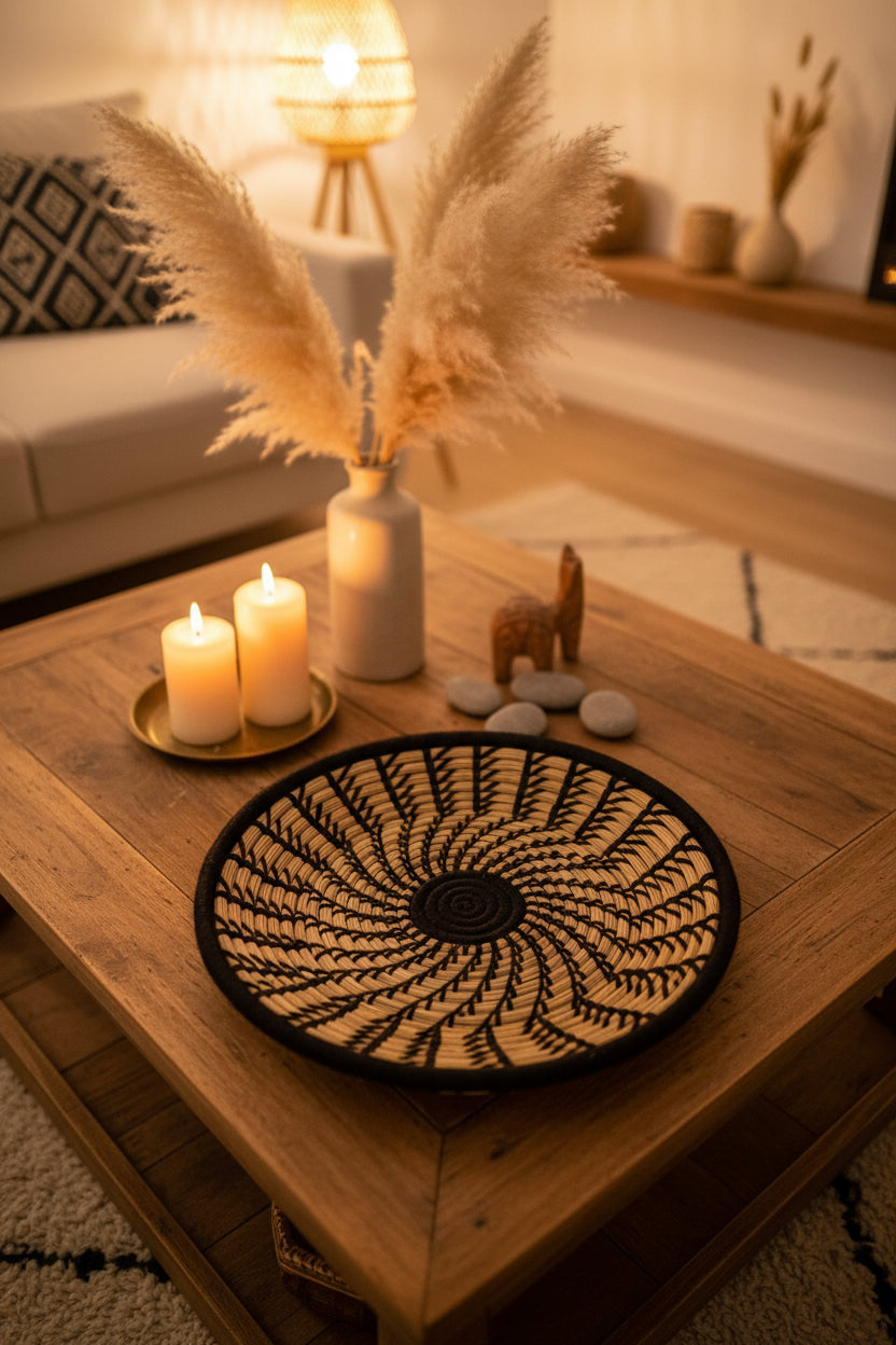 Plateau en fibre naturelle — décoration artisanale marocaine, fait main au Maroc