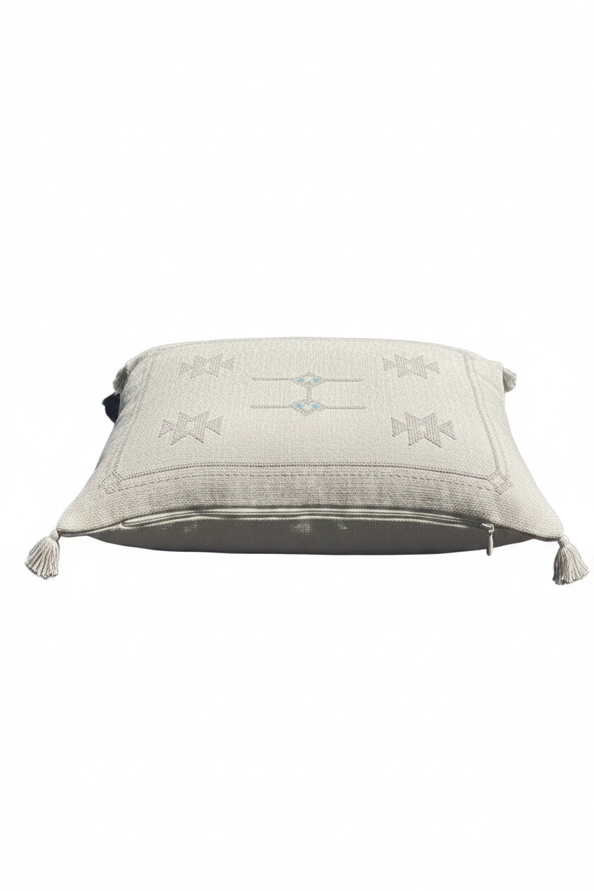 Housse de coussin Sabra blanc et gris perle — soie de cactus artisanat marocain fait main