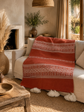 Plaid berbère terracotta — tissé main au Maroc 2,80 x 1,90 m