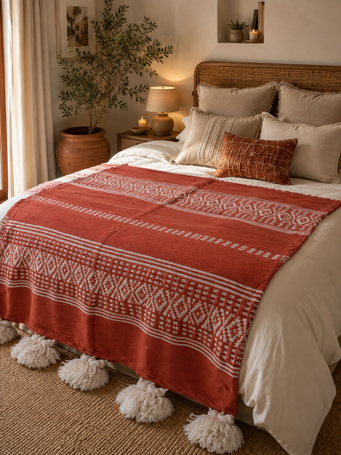 Plaid berbère terracotta — tissé main au Maroc 2,80 x 1,90 m