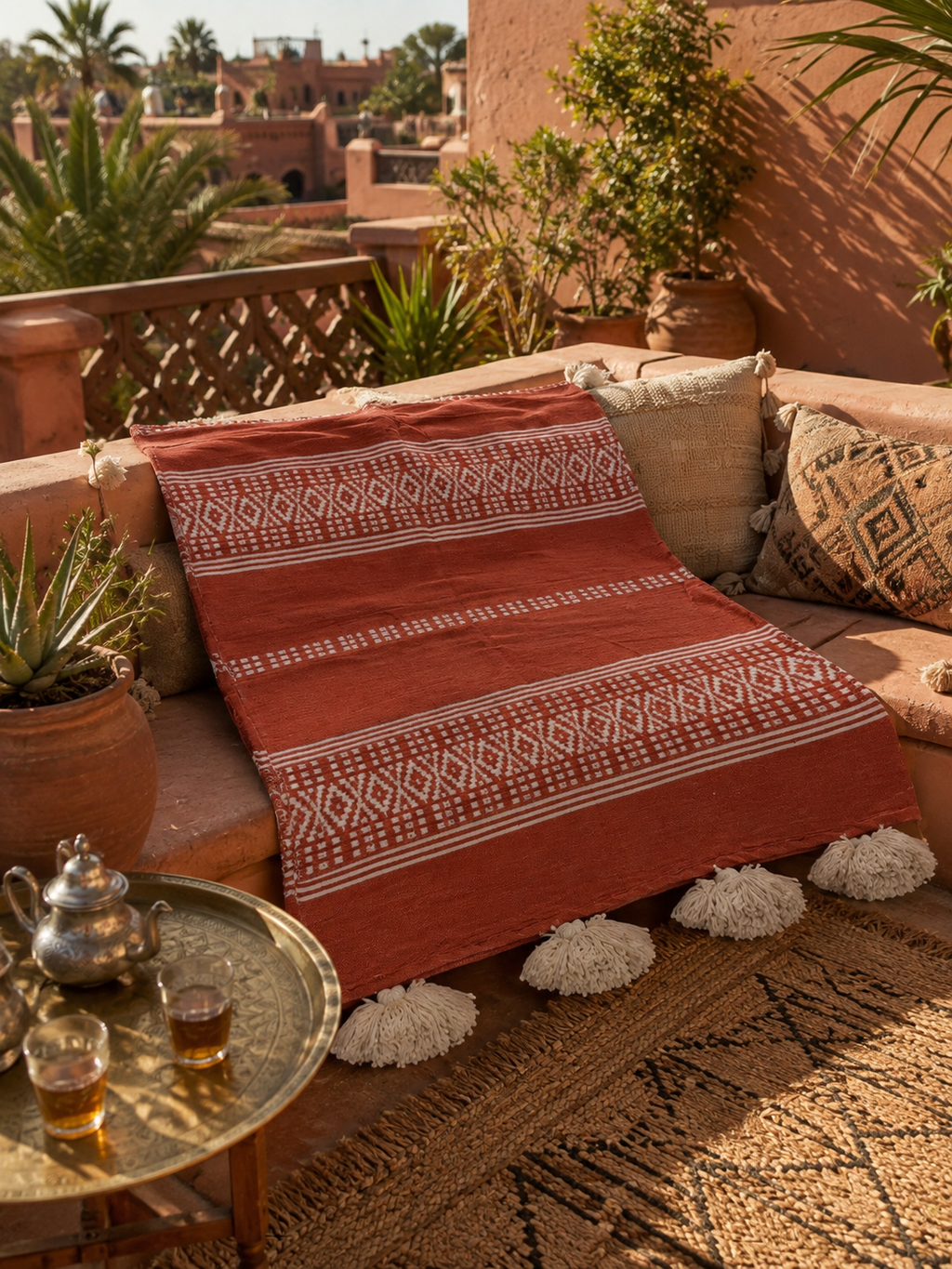 Plaid berbère terracotta — tissé main au Maroc 2,80 x 1,90 m