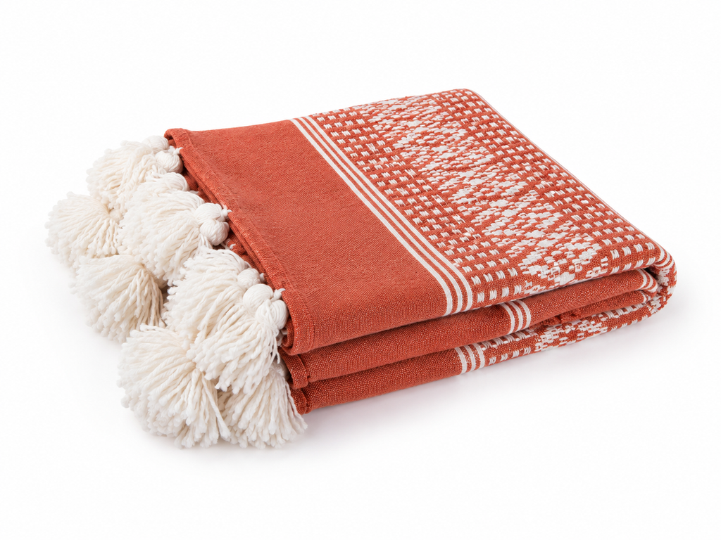 Plaid berbère terracotta — tissé main au Maroc 2,80 x 1,90 m
