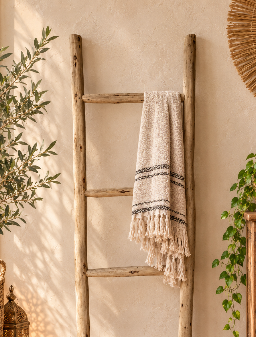 Échelle décorative en bois naturel — artisanat marocain fait main
