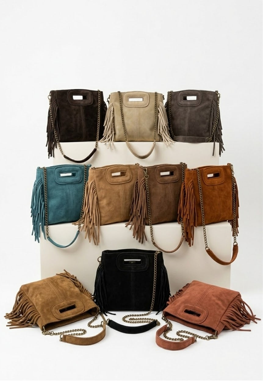 Sac Sienna en cuir camel à franges – Artisanat marocain
