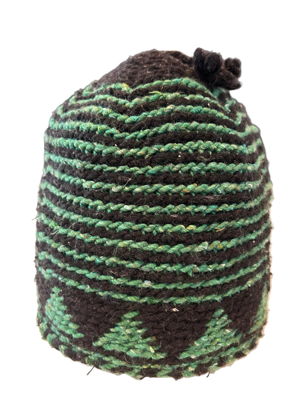 Bonnet tricoté artisanal en laine vert et noir — fait main au Maroc