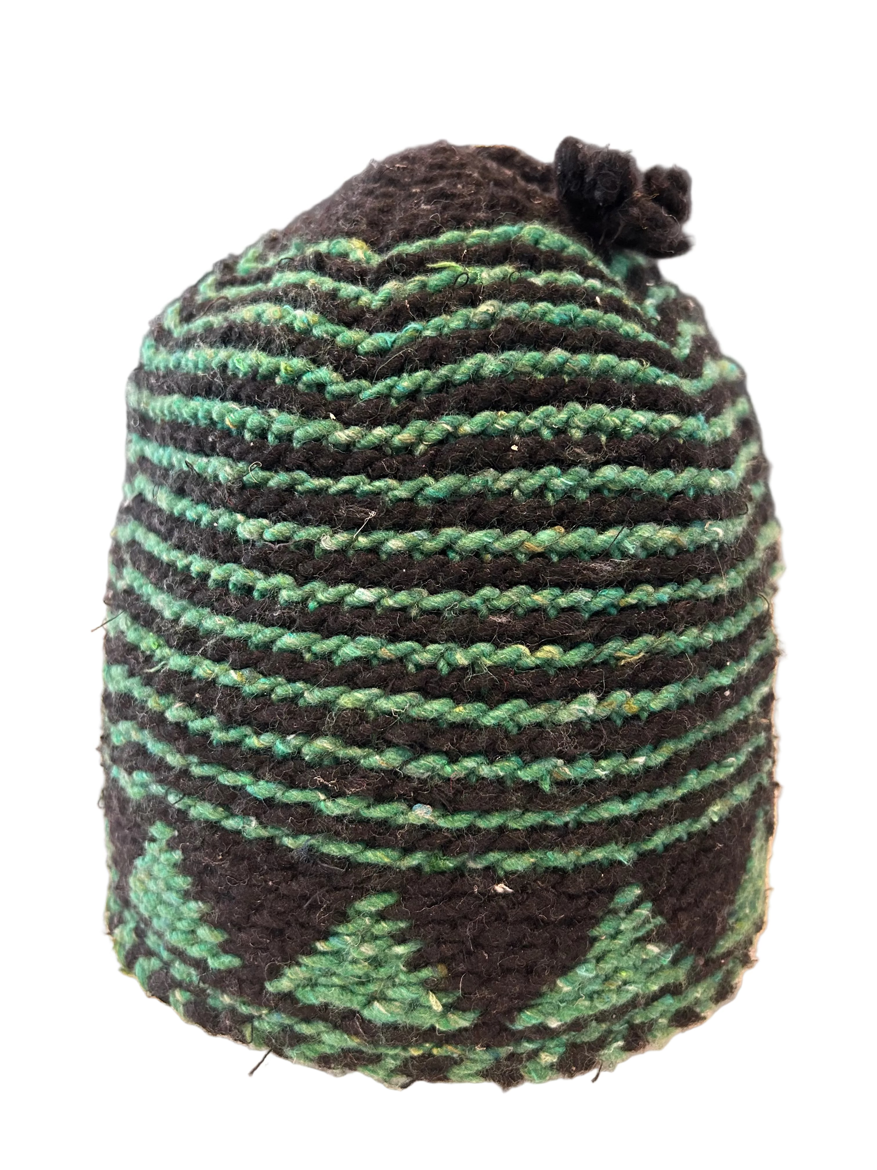 Bonnet tricoté artisanal en laine vert et noir — fait main au Maroc