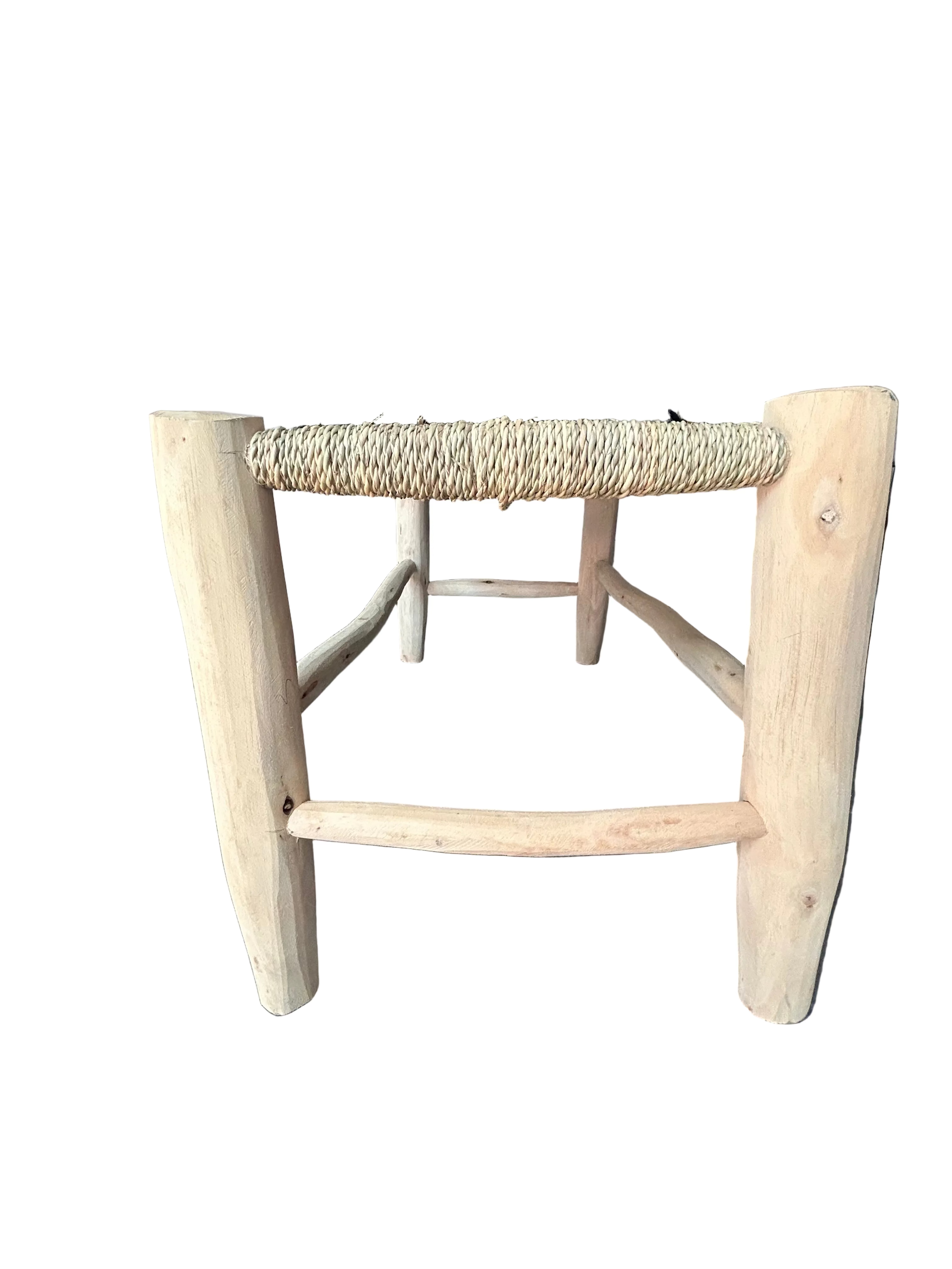 Banc en bois d'eucalyptus et doum tressé — mobilier artisanal marocain, fait main au Maroc