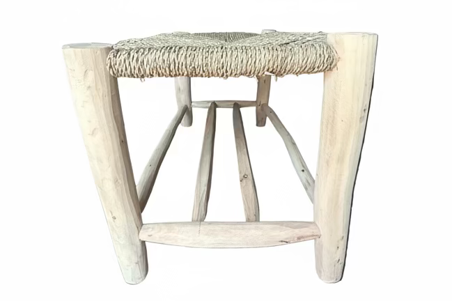 Banc en bois d'eucalyptus et doum tressé — mobilier artisanal marocain, fait main au Maroc