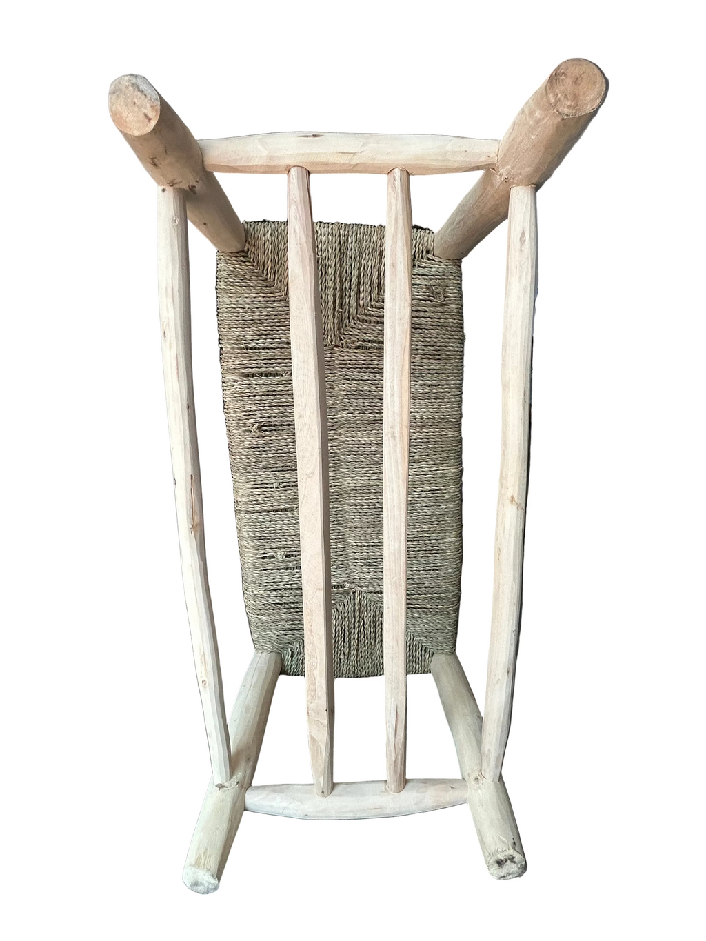 Banc en bois d'eucalyptus et doum tressé — mobilier artisanal marocain, fait main au Maroc
