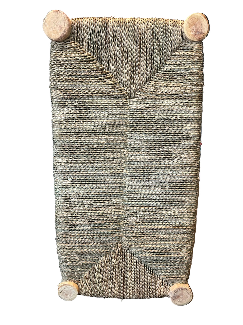 Banc en bois d'eucalyptus et doum tressé — mobilier artisanal marocain, fait main au Maroc