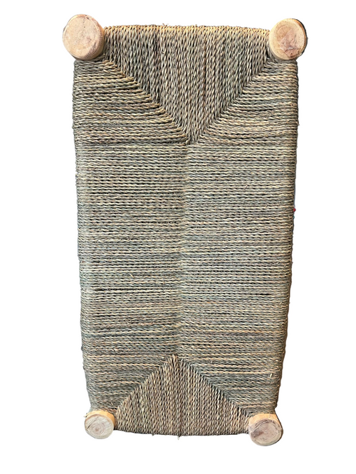Banc en bois d'eucalyptus et doum tressé — mobilier artisanal marocain, fait main au Maroc