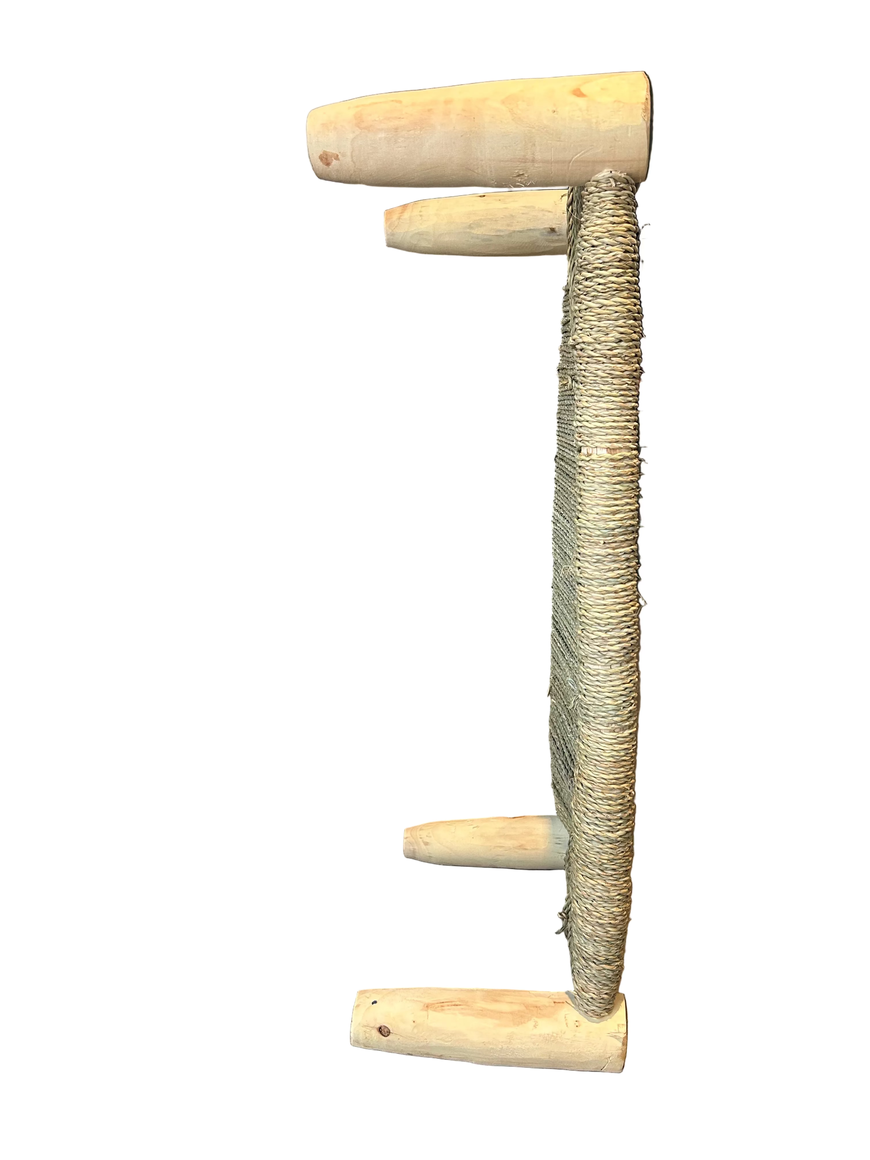 Banc en bois d'eucalyptus et doum tressé — mobilier artisanal marocain, fait main au Maroc