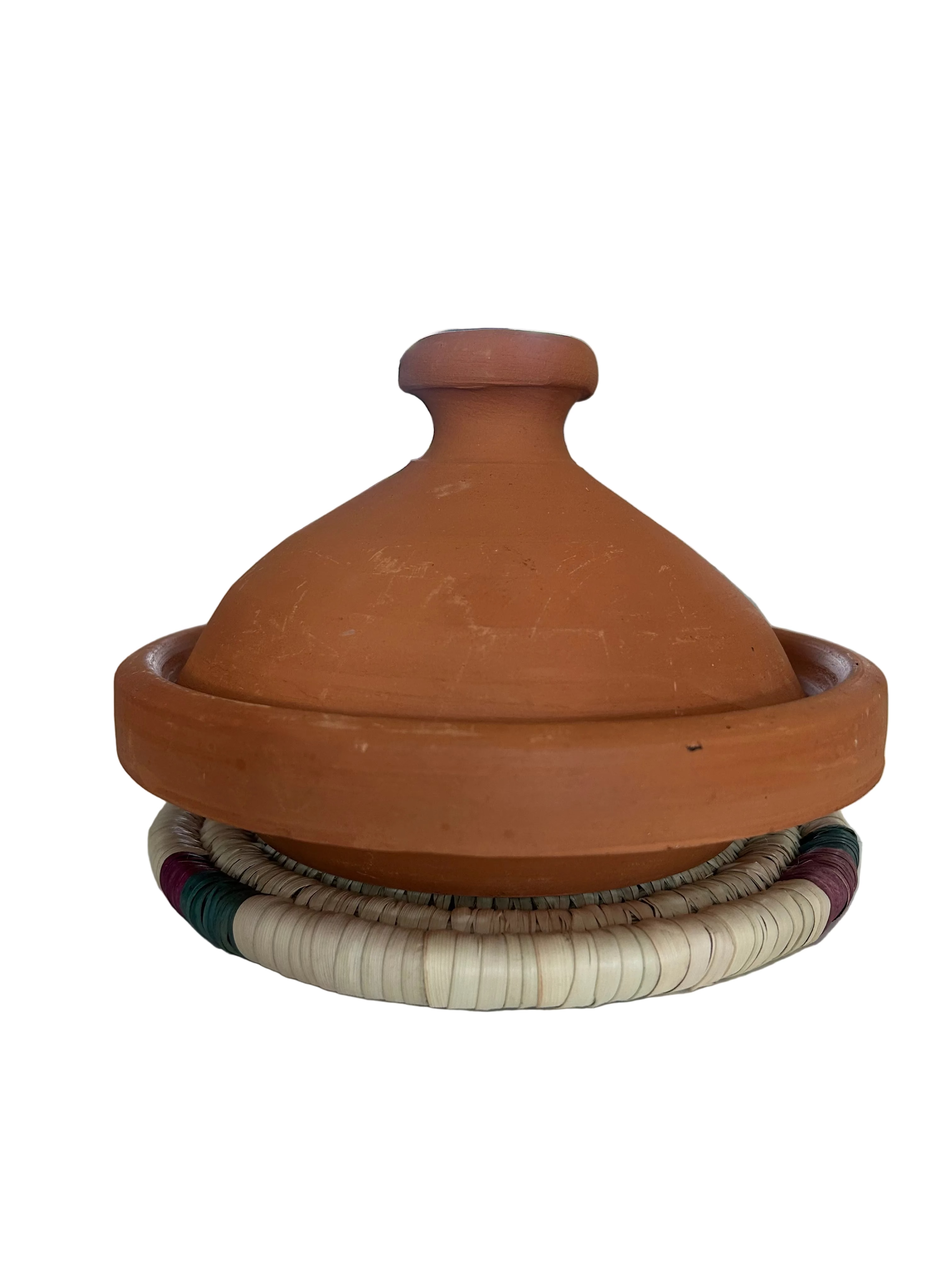 Dessous de plat tressé en fibres naturelles touches colorées — fait main au Maroc