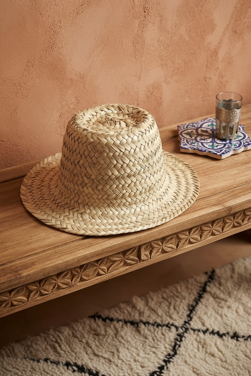 Chapeau de soleil enfant en fibre naturelle tressée — fait main au Maroc