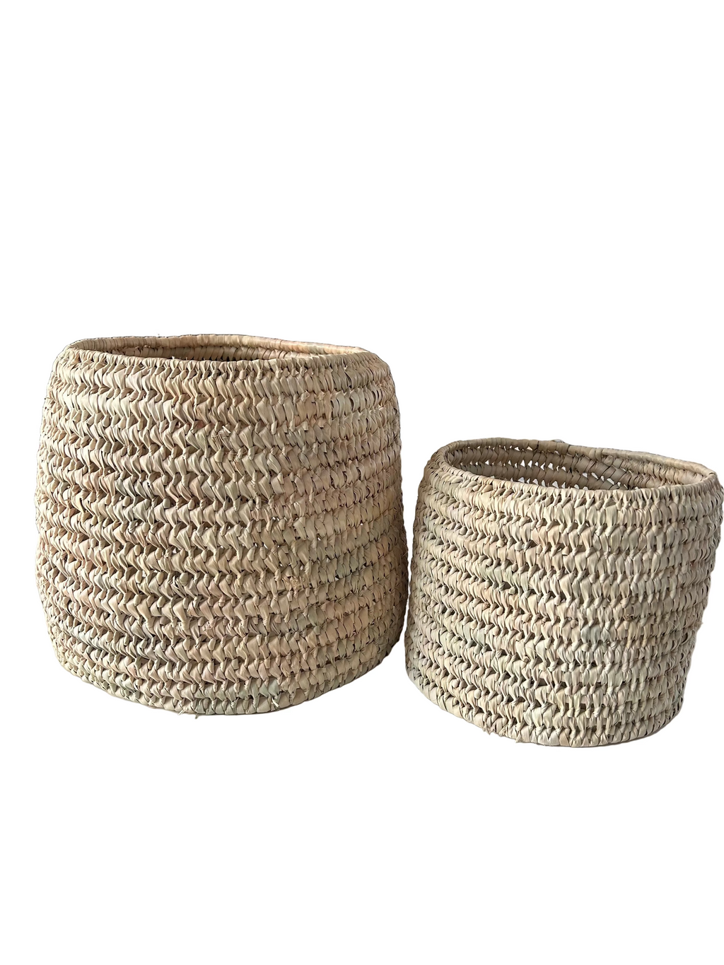 Lot de 2 paniers marocains tressés en fibre naturelle grand et petit modèle — fait main au Maroc